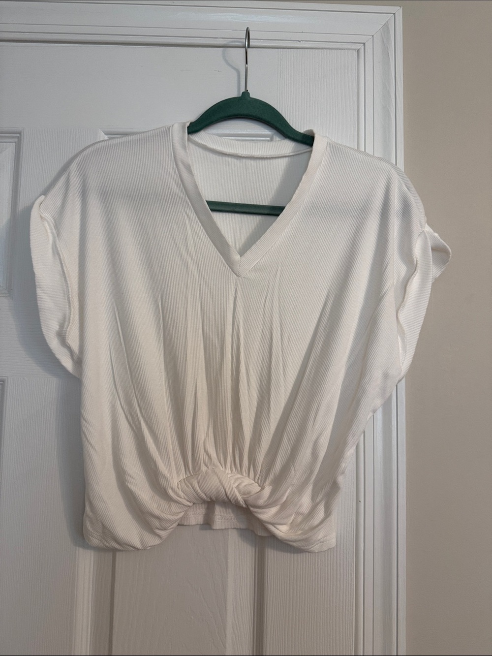V-Neck Front Knot Crop Top - White
